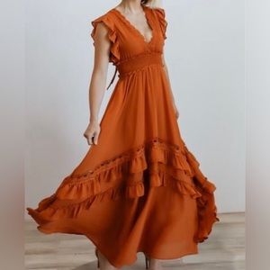 Baltic Born Jasmine Ruffle Maxi Dress | Rust Color size Small